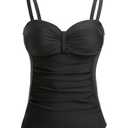 Talisea Women's Underwire Tankini Top Only Tummy Control Swimsuit Top Push Up Bathing Suit Top No Bottom Black XL