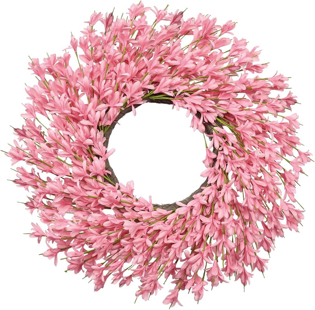 Large Summer Spring Wreaths for Front Door 26 Inch Spring Summer Door Wreath Easter Wreaths for Front Door Wild Floral Wreath for Farmhouse Porch Wall Wedding Living Room Home Decor Aesthetic(Pink)