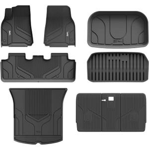 3W Tesla Model Y Floor Mats, TPE Floor Liner for Tesla Model Y 2020-2024, Full Set Black Floor Mats, Cargo Liner and Rear Seat Back Mats Accseeories for Tesla 5-Seater(Not for Juniper)