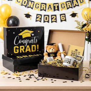 Eersida 6 Pack Graduation Cap Gift Boxes 2026, 14 x 9 x 4 Inch Large Corrugated Keepsake Box Congrats Grad Candy Card Storage High School College Graduation Party Favors Gift for Girls Boy (Black)