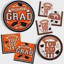 Graduation Party Supplies Dinnerware Set orange Disposable dinner paper plates dessert paper plates and Napkins for Congrats Grad Party Decorations, Serve 50