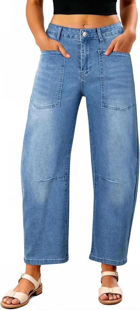 EVALESS Womens Baggy Barrel Jeans High Waisted Wide Leg Boyfriend Denim Ankle Pants (6, Ashleigh Blue) EVALESS Womens Baggy Barrel Jeans High Waisted Wide Leg Boyfriend Denim Ankle Pants (6, Ashleigh Blue)