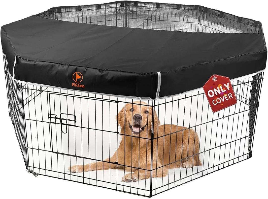 PJYuCien Dog Playpen Mesh Top Cover, Fits 24 Inch 8 Panels Regular Octagon Metal Exercise Pet Pen, Adhesive Tape Connections, Black (Note: Cover Only, Fence Not Included)