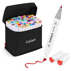 Caliart Alcohol Based Markers, 81 Colors Art Drawing Markers Set Dual Tip Fine & Chisel Permanent Colored Sketch Pens, with Case for Artists Adults Coloring Book Illustration