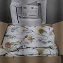 SLEEPBELLA Comforter Queen Size, 600 Thread Count Cotton White Printed with Blue & Blush Flowers Cotton Comforter Set,Down Alternative Bedding Set 3Pcs (Queen, White Floral)