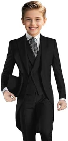 Toobour Suits for Boys 3 Pieces Formal Long Tailcoat Tuxedos for Kids Wedding Banquet Party Outfit Jacket Vest Pants Set 7 Years