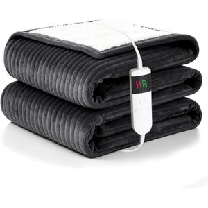 Heated Blanket Electric Throw, Soft Flannel Heating Blanket with 8 Hours Auto Off 10 Fast Heating Levels Machine Washable Sherpa Heated Blanket with Overheating Protection
