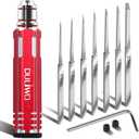 DULIWO Prime Model Scriber Gundam Resin Carved Scribe Line Hobby Cutting Tool Chisel, Model Chisel with 7 Blades (0.1/ 0.2/ 0.4/ 0.6/ 0.8/ 1.0/ 2.0mm)，for Carving Cutting, Panel line, Scale Model(Red)