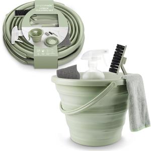 SIMPLEMADE Collapsible Bucket Cleaning Set - Includes 2 Foldable Buckets, Spray Bottle, Rag, Scrubbing Brush and Sponge - Holds Up to 10 liters, Easy Storage, All-Purpose Cleaning Solution