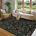Floral Washable 6x9 Area RugBlack Boho Rugs for Living Room, Soft Low-Pile Non-Slip Stain Resistant & Non-Shedding Carpet for Bedroom, Dining Room, Office, Entryway, Nursery