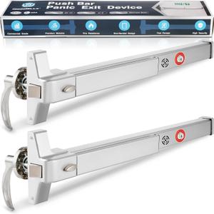 IRONWALLS 2 Packs Commercial Door Push Bar Panic Exit Device With Alarm, 27.5" Stainless Steel for Exit Doors, Emergency Hardware With Exterior Handle, Fit for 27"-41" Doors (Silver)