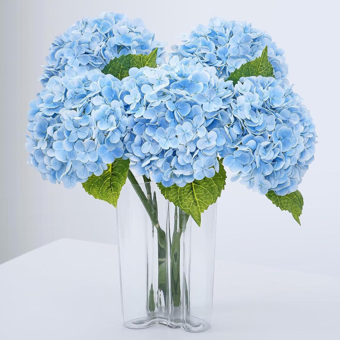 Waipfaru 21" Real Touch Blue Hydrangea Artificial Flowers with Long Stem & Leaves, Full Latex Faux Hydrangea Flowers for Home Decor Party Floral Arrangements Wedding Bouquets Centerpieces, 3Pcs