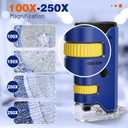 100x-250x Pocket Microscope for Kids Adults, Protable Handheld Miniscope, Mini Microscope Kit for Kids Adults Home School Lab Biology Science Education, Blue