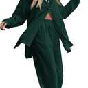 Floerns Women's 2 Piece Outfits Slit Hem Longline Blouse and Wide Leg Pants Set (Large, Dark Green)