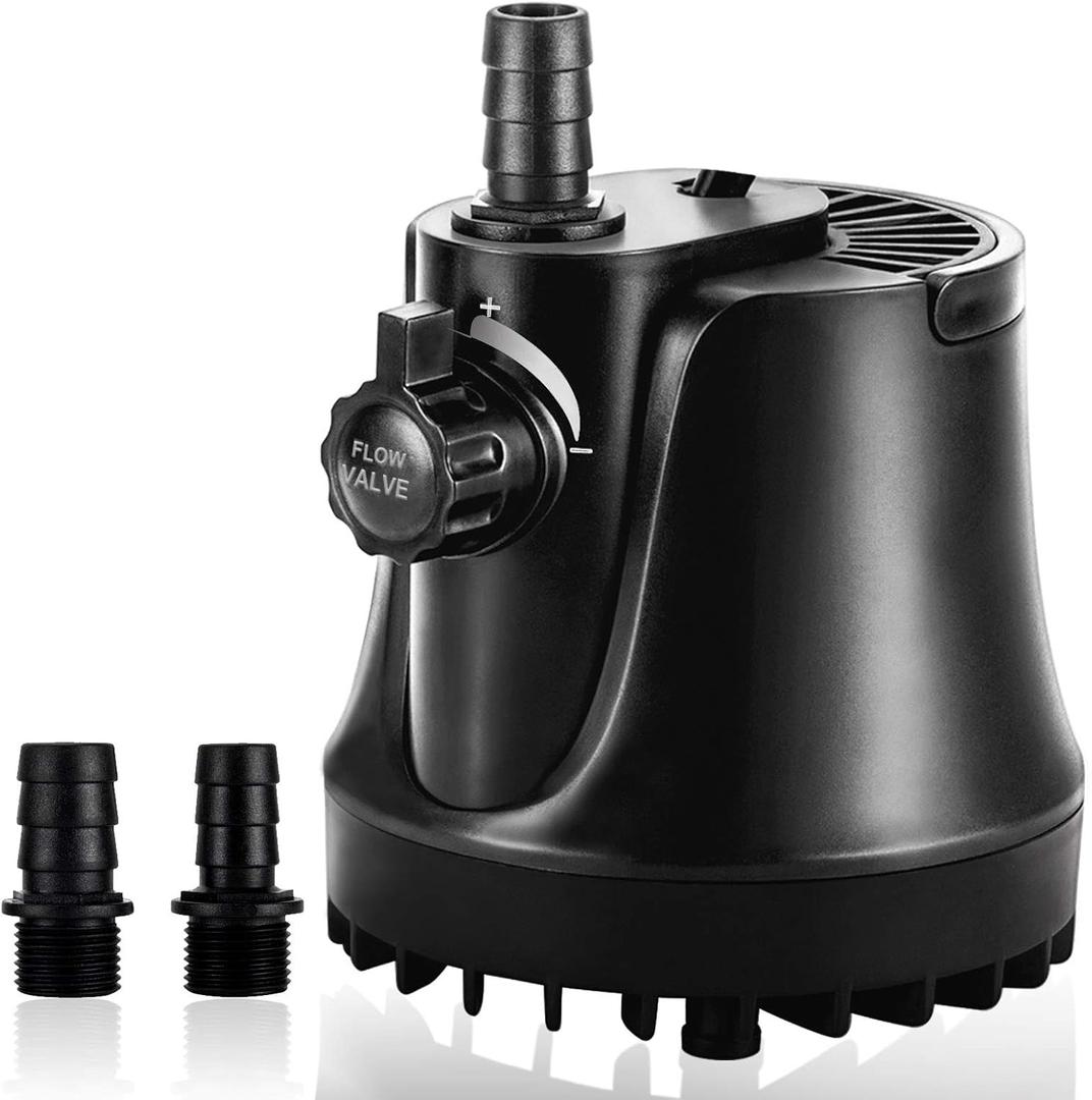 AQQA Submersible Aquarium Water Pump,265GPH 1000L Fish Tank Pump Ultra-quiet Fountain Pump,Adjustable Flow Rate With High Lift,2 Nozzles 6ft Power Cord For Aquarium,Fish Tank, Pond, Hydroponics 15W