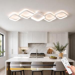 39.37 Inch Modern LED Ceiling Light Fixture, 60W Flush Mount Ceiling Light, 3000K-6000K Adjustable Color Temperature, 5 Square Design, White