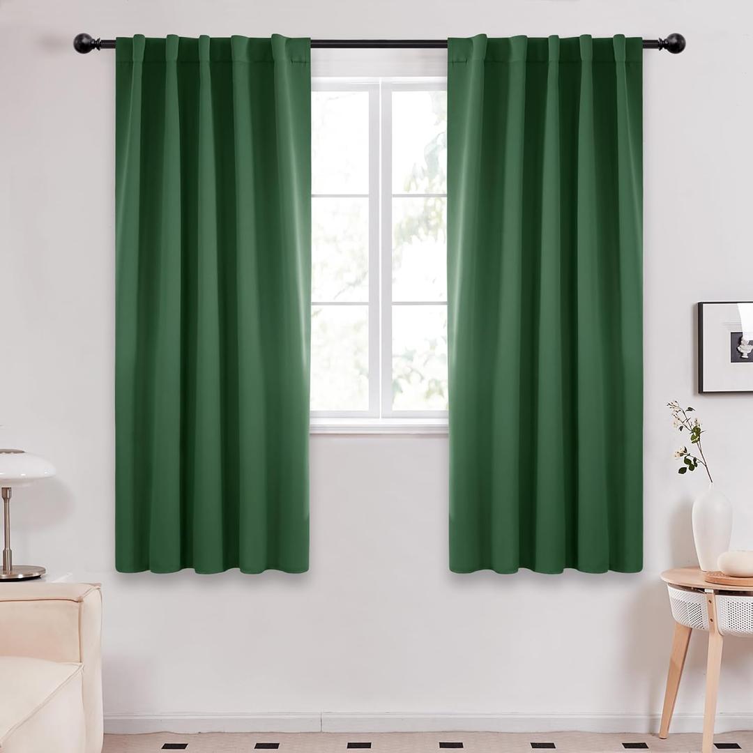 Deconovo Blackout Curtain Panels for Kids Bedroom - Room Darkening Back Tab and Rod Pocket Curtains, 42x72 Inch, Dark Forest, 2 Panels, Adult