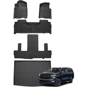 Floor Mats for Chevy Suburban & GMC Yukon XL 7 Seats 2021-2025 2026 All Weather Cargo Liner for Suburban Accessories Carpet TPE Heavy Duty Floor Mat (2nd Row Bucket Seats)
