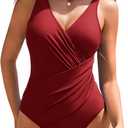 AI'MAGE Women One Piece Swimsuit 2025 Tummy Control Ruched Bathing Suit Slimming Push Up Swimwear (Medium, Red)