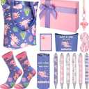 Wonderjune 14 Set Axolotl Lover Gifts Set, Kawaii Gift Basket for Axolotl Lovers Women Including Tote Bag, Tumbler, Makeup Bag, Socks, Birthday Graduation