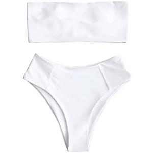 ZAFUL Women's High Cut Bandeau Bikini Set Strapless Solid Color 2 Pieces Bathing Suit Swimsuit Size M