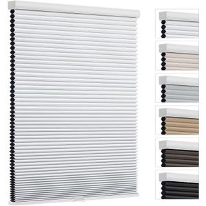 Cordless Cellular Shades, Blackout Room Darkening Black Out Honeycomb Blinds for Indoor Windows Bedroom, Pull Down Pleated Accordion Blind Easy Install, Shade Size 24" Wx64 H, White