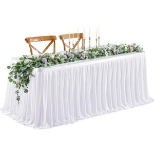 6ft Long White Table Skirt for Rectangle Tables Decorations - Wrinkle Resistant Polyester Pleated Table Skirting Desk Skirt for Office Baby Shower Birthday Party Wedding Banquet (72" x 30" (Rectangular))
