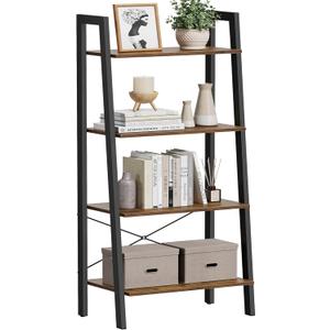 VASAGLE Ladder Shelf, 4-Tier Bookshelf, Storage Rack, Bookcase with Steel Frame, for Living Room, Home Office, Kitchen, Bedroom, Industrial Style, Rustic Brown and Ink Black ULLS44X