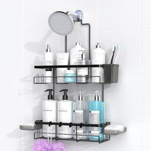 AKTECKE Shower Caddy Hanging Bathroom Organizer: Rustproof Shelf for Inside Shower - No Drilling Racks Over Showerhead - Bath Shelves for Shampoo Soap Black