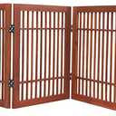 Urnporium Freestanding Wooden Dog Gate Foldable Indoor Pet Gate No Drill Expandable Barrier for Doorways Stairs Hallways Portable Wood Fence for Small Dogs & Puppies (Brown Pet Gate, 8 Panel 24" Tall)