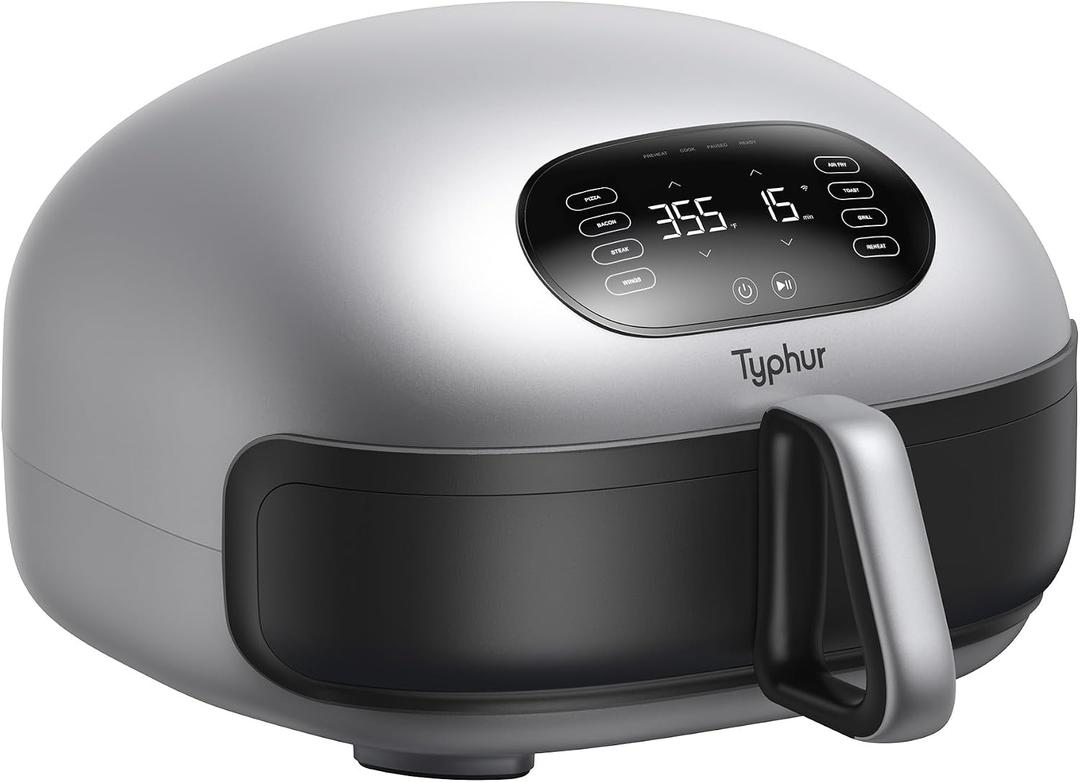 Typhur Dome 2 AI Smart Air Fryer, Large Flat Airfryer with Top & Bottom Heating, Self-cleaning Digital Fryer, PFAS free Ceramic Basket, Fits a 12" Pizza or Steaks, Whisper-Quiet, 120V