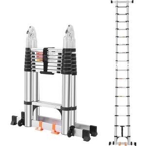 Telescoping Ladder A Frame 16.5 FT, Extension Ladder with Balance Bar and Wheels, Collapsible Telescopic Foldable Ladder for Home Outdoor