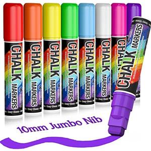 KERIFI Window Chalk Markers for Cars Washable: 10mm Jumbo Liquid Chalk Pens, Wet Erase for Auto Bistro Blackboard Glass Mirror Poster Windows Art Wedding Signs, Just Married Car Decorations (8 Colors)
