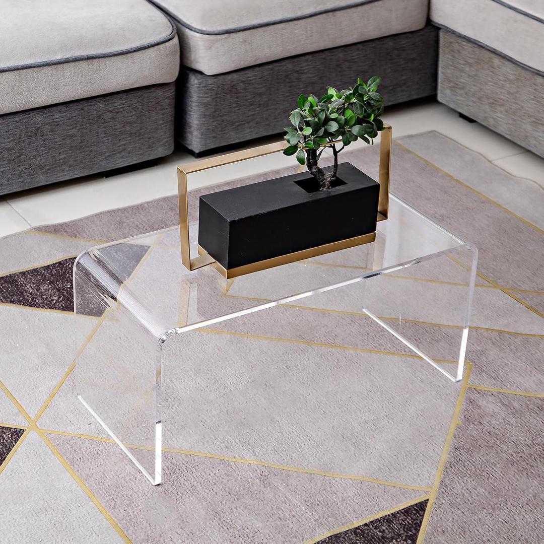 Acrylic Coffee Table, 21in Acrylic C Shape End Table, Clear Long Thick Side Table, Modern Waterfall Nightstand for Living Room, Bedroom (21.6 x 11.8 x 11.8 Inch) (21.6in)