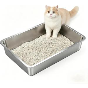 Low Side Stainless Steel Cat Litter Box, Non-Stick Metal Pet Pan