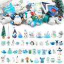Suartus Winter Miniature Figurines, 49Pcs Winter Mini Resin Animal Figurines Tiny Resin Duck Bear Snowman Elk Figures Model Ornaments for DIY Crafts Fairy Garden Landscape Snow Globes Home Decor, Blue