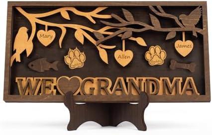 ADDMES Wood GIFT FOR GRANDMA, WE LOVE YOU LOVE GRANDMA VINTAGE GIFT FOR CHRISTMAS, 3 LAYERS ORIGINAL WOOD ORNAMENT FROM GRANDKIDS, SONS, FAMILY