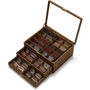 NEWLOOP 10/20/30 Wooden Pattern Sunglass Organizer Multiple Pairs of Eyeglass Ultra-thin Frame Storage Box for Women Men