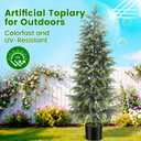 Outdoor Artificial Topiary Cedar Tree Real Touch Faux Pine Evergreen Shrub Plant UV Resistant Greenery Tree with Pot Realistic Cypress Front Porch Decor (5FT-2Pack)