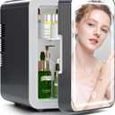 BOGDA Mini Skincare Fridge (4 Liter/6 Can) with Dimmable LED Light Mirror, Cooler and Warmer for Refrigerating Make Up, Skin Care and Food, Portable Mini Fridge for Bedroom, Office and Car, Grey