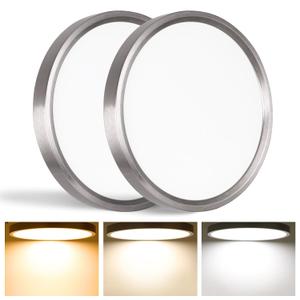 14 inch LED Slim Flush Mount Ceiling Light Fixture, 24W, 3000K/4000K/5000K Color Adjustbale, Dimmable Round Flat Panel Light Surface Mount for Kitchen, Bedroom, ETL Listed, Silver, 2-Pack