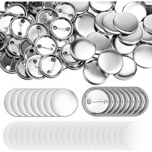 200 Sets Blank Button Making Supplies 37mm/ 1.46 inch Metal Round Badge Button Pin Parts Kit Metal Shells Metal Back Cover and Clear Film DIY Button Making Kit for Button Maker Machine
