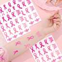 4 x Breast Cancer Face Tattoos Temporary Decal Glitter Pink Ribbon Breast Cancer Awareness Cheer Stickers for out Cheer Body Sports Accessories Dance Party (pink190