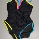 popvil Women's One Piece 2025 Tummy Control Swimsuits Neon Color Block Swimwear Deep V Neck Slimming Bathing Suit, Size Large