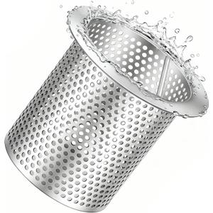 1 Pcs 4" Diameter Commercial Floor Drain Strainer 4" Tall Perforated Cylindrical Mesh 316 Stainless Steel Drain Basket with Carry Handle Heavy-Duty, for Restaurants, Kitchens, Factories
