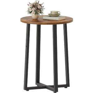 HOOBRO Side Table, Round End Accent Table with Sturdy Metal Frame, 15.7" Round Nightstand, for Living Room, Bedroom, Balcony, Office, Rustic Brown BF95BZ01, 15.7"D x 15.7"W x 21.7"H