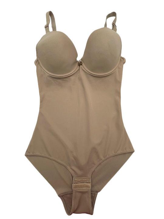 Lingerie Spaghetti Strap Bodysuit Slim Fit Beige, Size: S