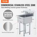 VEVOR Stainless Steel Prep & Utility Sink, 1 Compartment Free Standing Small Sink Include Faucet & legs, 21"x18" Commercial Single Bowl Sinks for Garage, Restaurant, Kitchen, Laundry