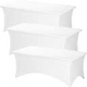 Fixwal 3 Pack White Table Cloths Rectangle 8FT, Tablecloths Rectangular Stretch Spandex Fitted Table Covers 8FT for Parties, Trade Shows, Banquet, Weddings, Buffet, Graduation Decorations