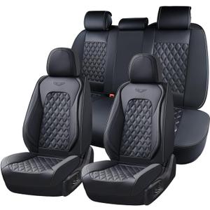Coverado Full Set Car Seat Covers, Black Leather Seat Protectors, Luxury Front & Back Car Seat Covers,Waterproof Universal Fit, Automotive Seat Covers for Most Cars-Black